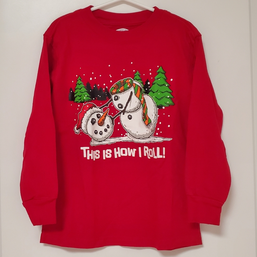 Kids Red Christmas Graphic Long Sleeve Shirt Size XS (4-5)